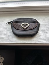 Vintage Brighton Change Coin Wallet Purse Brown Black Leather Pebbled Heart