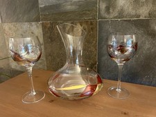 Crystal Milano Romania Wine Decanter Wine Glass Set 24K Gold Stained Glass 