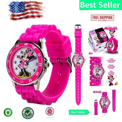 Girls' Minnie Mouse Time Teacher Watch - Adjustable Pink Strap & Fun Design