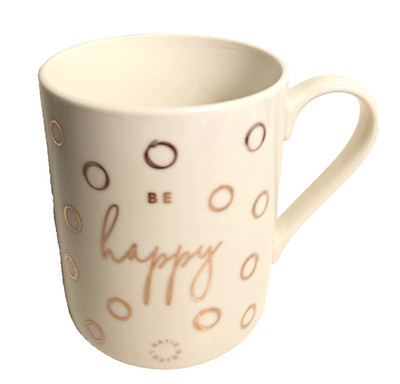Katie Loxton ''BE HAPPY'' White Porcelain Coffee/Tea  Mug 11 oz. Designed in UK