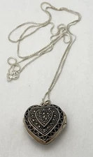 FAS Sterling Silver Puffy Heart Pendant Locket 1" Necklace 12g 925 Box Chain 24"