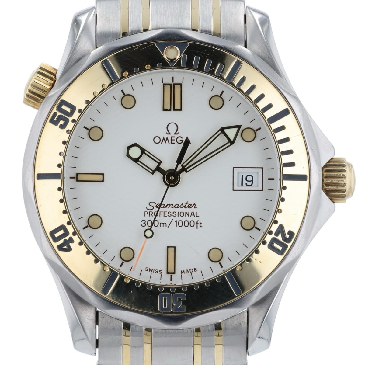 Omega Seamaster White Dial Gold & Steel 39.3mm Quartz Men's Watch