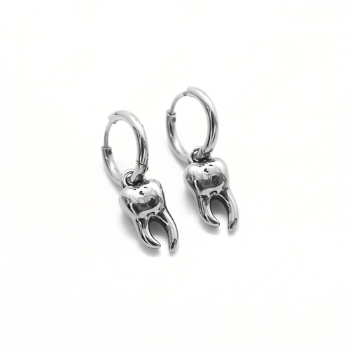 High Polish Tooth 316L Stainless Steel Drop Earrings-Hypoallergenic Cute Jewelry