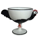 Vtg Westmoreland Milk Glass Pedestal Egg Cup Black Rooster/Chicken 1950's READ