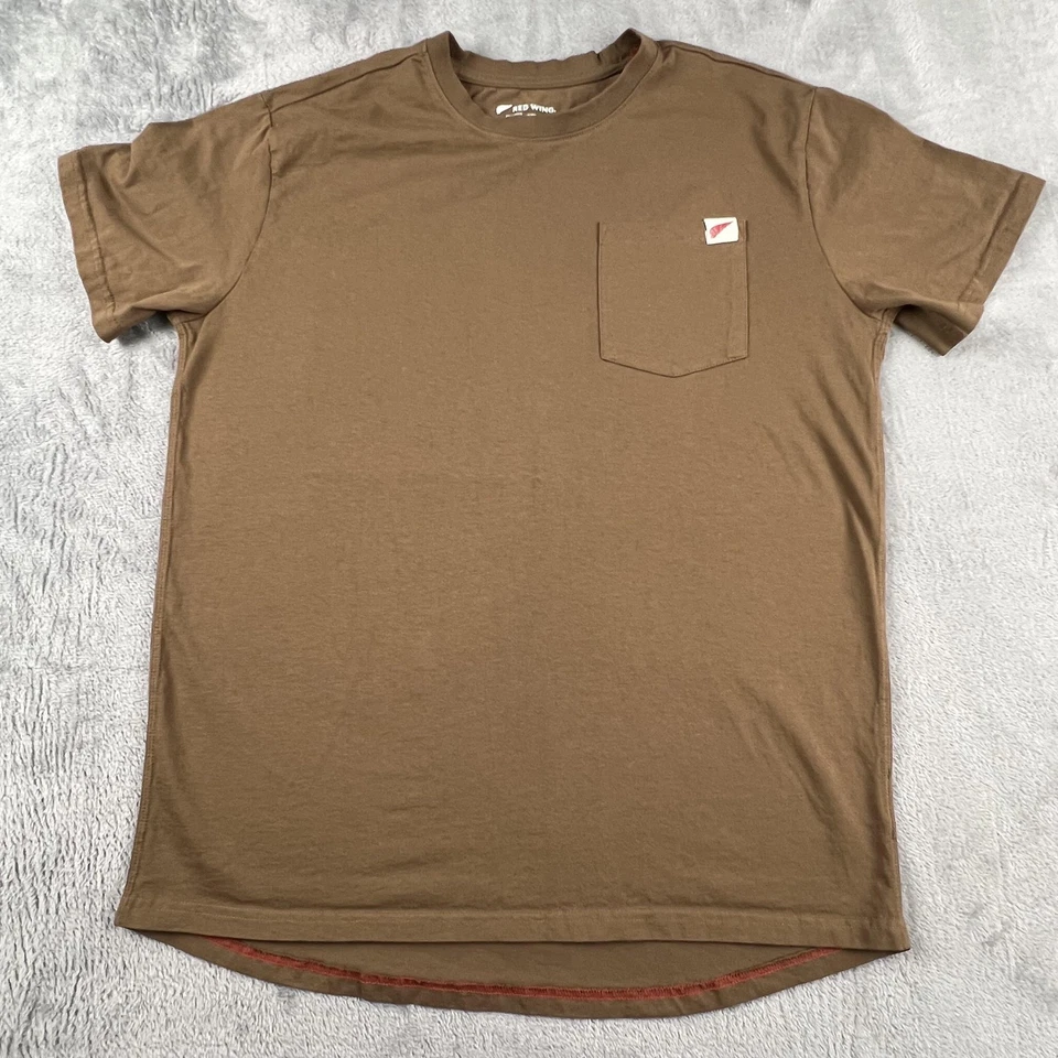 Red Wing 衬衫男式大号棕色口袋 T 恤 T 恤工作服 100% 棉圆领 — 第 4/4 张图片