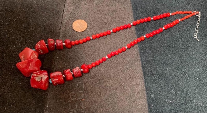 rustic red sea coral  necklace/ $0.85 combine s/h (b150f-w2)