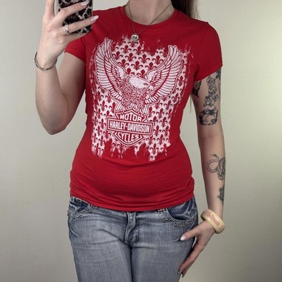 Y2K vintage Harley Davidson t-shirt short sleeve top eagle fleur de lis graphic