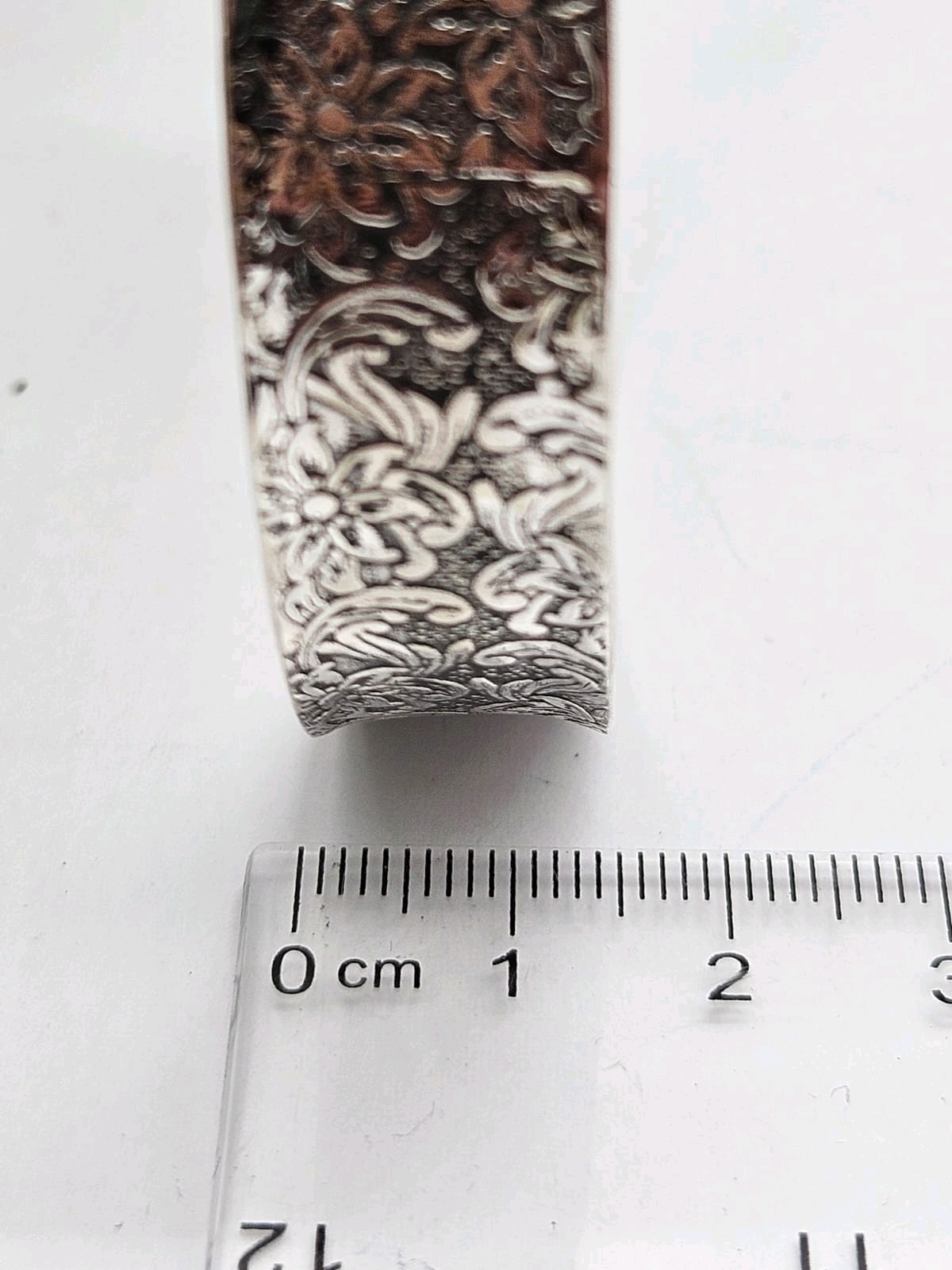 Solid Silver Slip On Bangle, Floral Pattern, Styl… - image 12