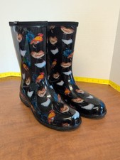 Sloggers Black  Chicken Print Women's Garden & Rain Boot Size 9