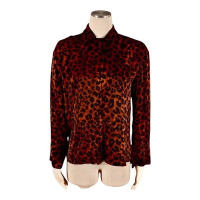 MANGO Shirt Blouse Cheetah Print Satin Button Up Top Long Sleeve Size XS NEW