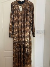 Image of BNWT Ted Baker Jadeaa Sequinned A-Line Midi Dress Gold Size 10 RRP £259