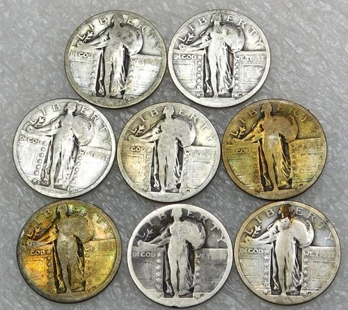No Date Standing Liberty Silver Quarter luster lot of 8 coins #AO12