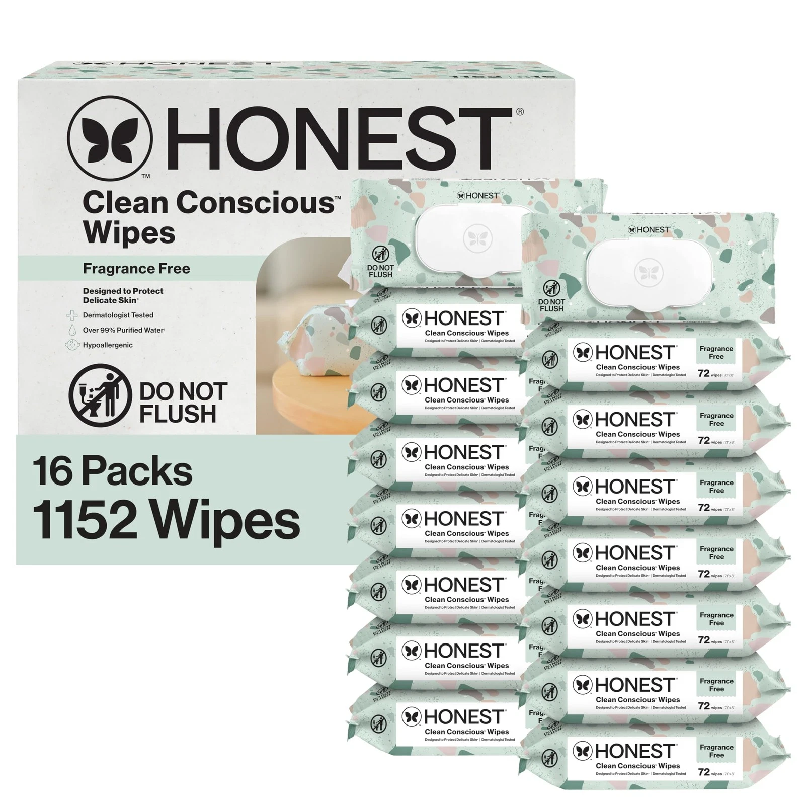 The Honest Company Clean Conscious Multi-Use 72 Count (Pack of 16), Geo Mood