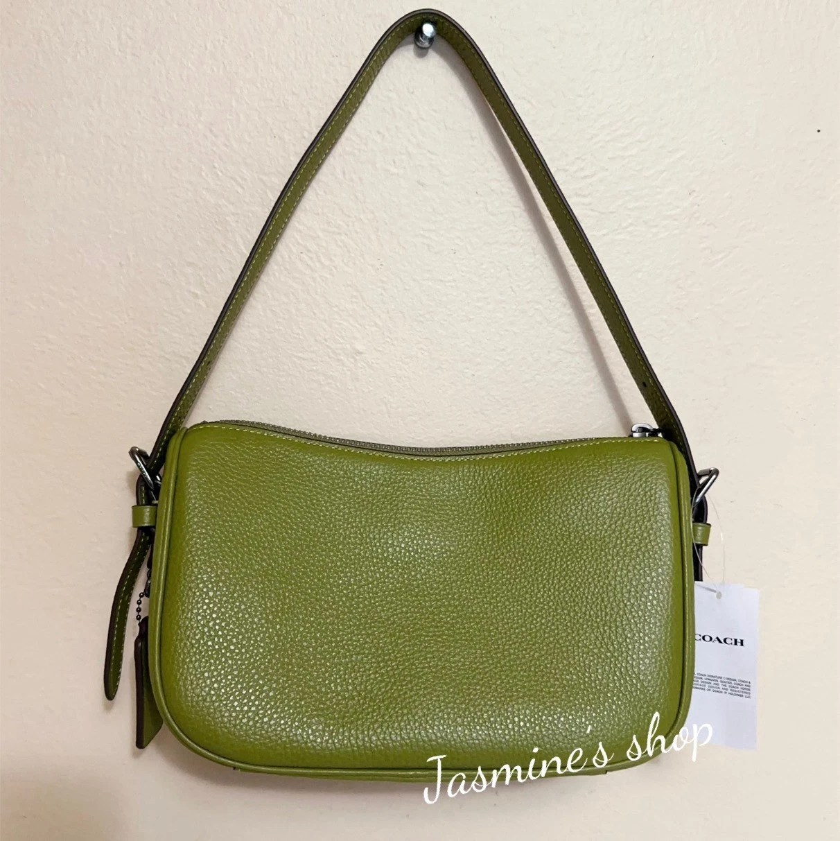 Borsa Coach CY707 Kailey tracolla tracolla nuova con etichette raffinata pelle ciottoli oliva brillante