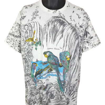 Vintage Cayman Islands T Shirt Mens Size XL 80s Parrots All Over Made In USA