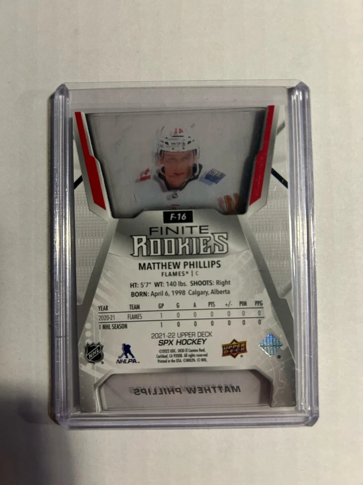 2021-22 UPPER DECK SPX HOCKEY FINITE ROOKIES MATTHEW PHILLIPS 037/299 #F-16 - Image 2 of 2