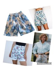 Vintage 80s Women's Hamilton High Waist Wide Leg Pleat Front Print Denim Shorts