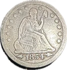 1854 Arrows Seated Liberty Quarter 25c VF  Condition. Really nice Coin!