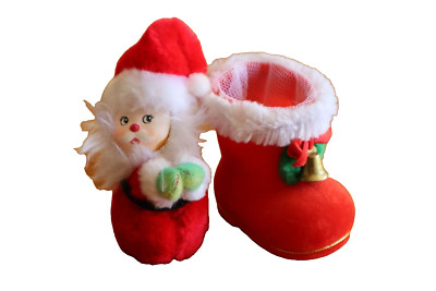 2x Vintage Russ Santa Pencil Hugger Climber Grabber Christmas Candy Boot Flocked