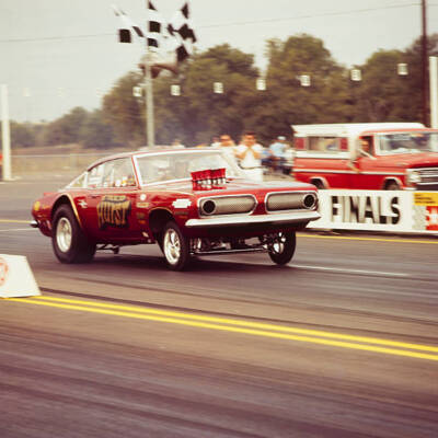 Fred Hurst's fuel-injected 1968 Plymouth Barracuda running A G- 1969 Old Photo