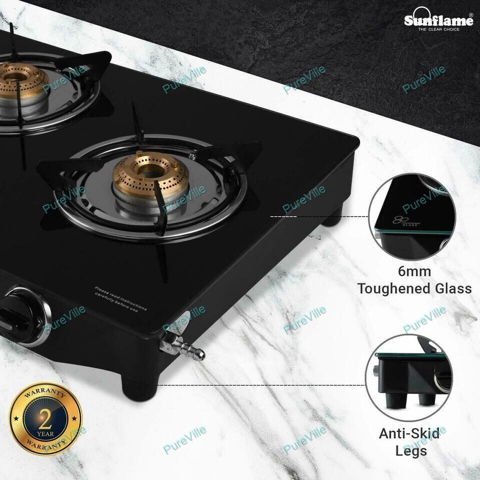 Sunflame Iron Diamond BK 3 Burner Gas Stove Black Color Best