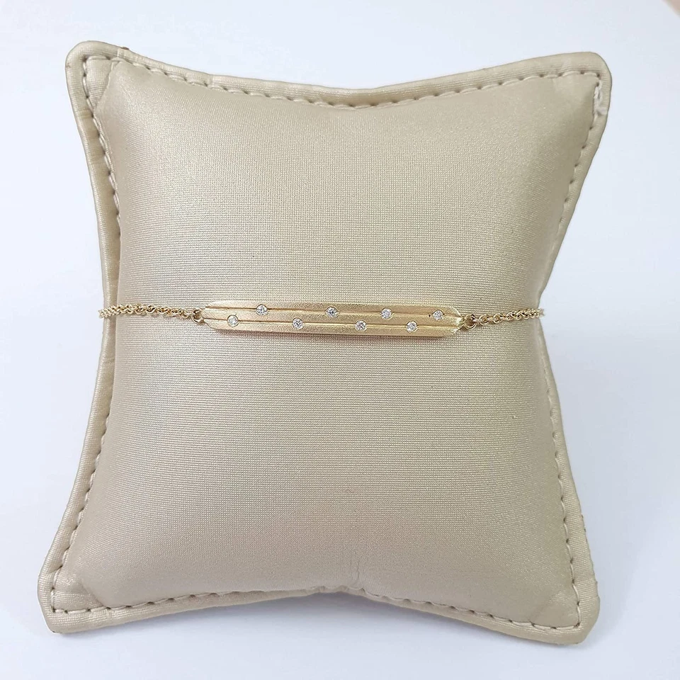 Artisan Grooved 14k Gold ID Style Bracelet Set With Diamonds, Minimalist for Her - Image 4 of 4