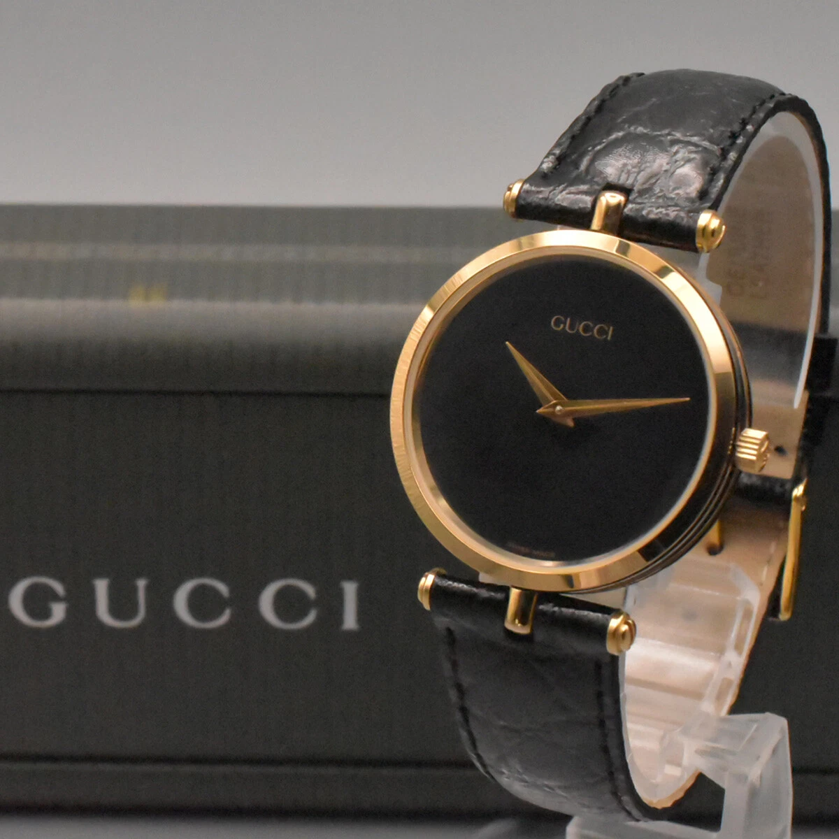 BOITE montre homme Gucci Sherry Line vintage [NEUF] cadran noir ton or du JAPON