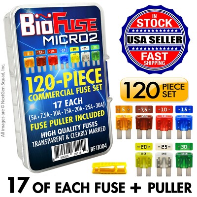BioFuse  Micro2 120 Piece Commercial Assortment - 119 Blade Fuses + Fuse Puller