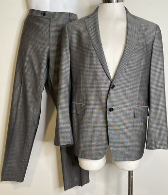 ETRO Black White Micro Plaid Wool Silk Suit IT56 US 46 Blazer Jacket Pants Spot