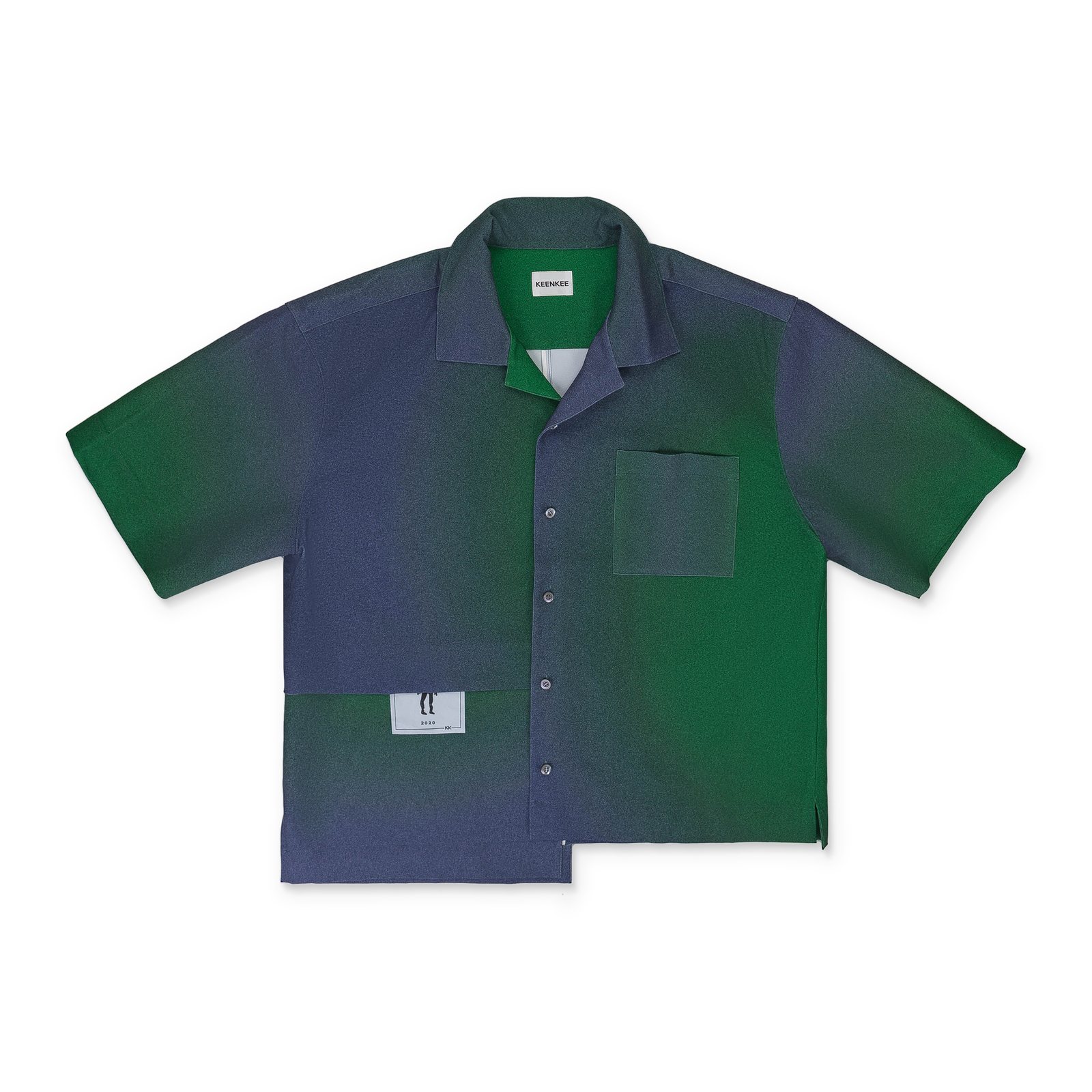 РУБАШКА НА ПУГОВИЦАХ С РАЗНОЦВЕТНЫМИ ГРАДИЕНТНЫМИ ВСТАВКАМИ NWT KEENKEEE, РАЗМЕР M, 480 ДОЛЛАРОВ США