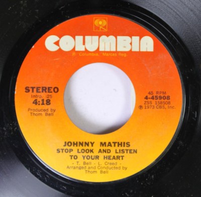 Pop 45 Johnny Mathis - Stop Look And Listen To Your Heart / I'M Coming Home On C