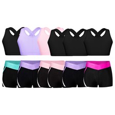 Kids Girls Dancewear Junior Activewear Cross Back Tracksuit Workout 2PCS Stage