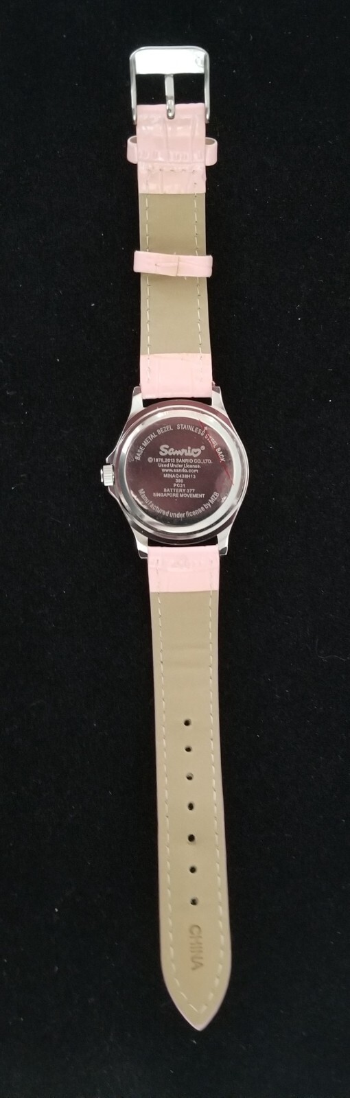 Sanrio Disney MZB Watch Silver Tone Crystal Bezel Pink Faux Leather Band 5.5"-7"