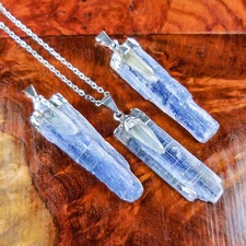 Kyanite and Quartz Crystal Pendant (Silver Plated) Blue Gemstone Jewelry