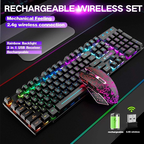 2.4G Wireless Gaming Keyboard and Mouse Set Rainbow LED Backlit for Gamer Office - Picture 4 of 16