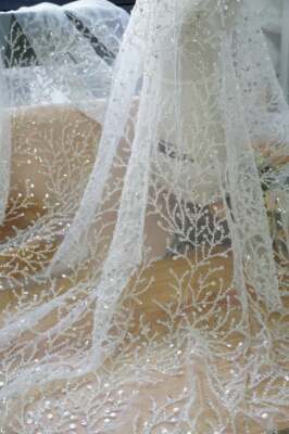 beaded fabric for wedding dresses Wild Flower Beaded Embroidery Bridal Lace Fabric main image 1