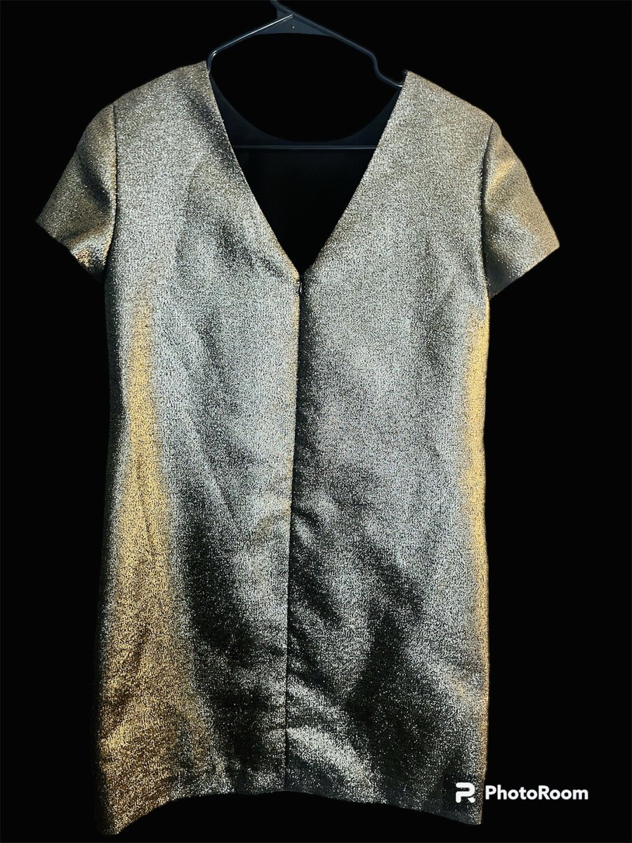 Madewell gold metallic shift dress with pockets 2 | eBay
