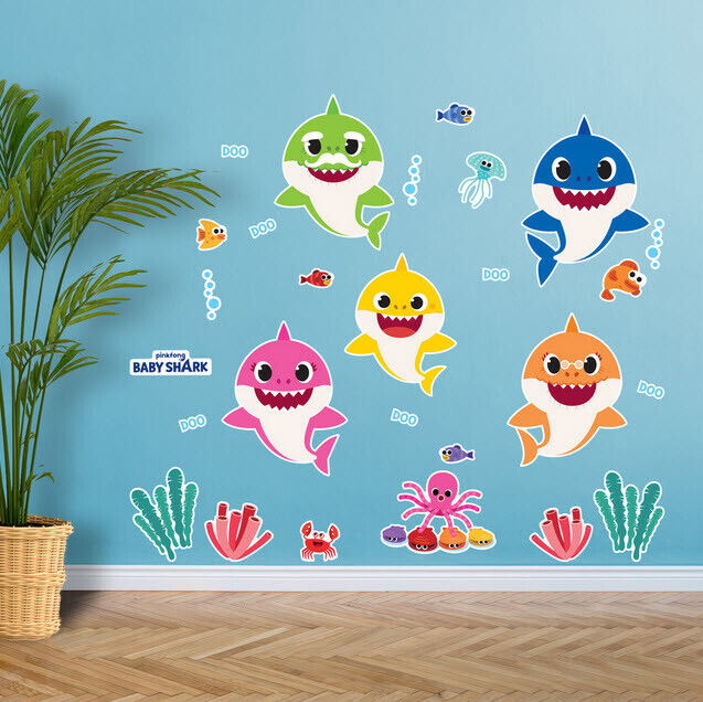 Baby Shark Wall Decals Shark Wall Décor Shark Doo Doo Peel and -   Denmark