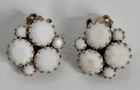 Vintage White Beaded Cluster Clip On Earrings Costume Jewelry
