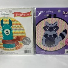 Felt Applique Kit Set Raccoon + Llama Felt Hoop Needle Instructions Dimensions