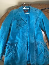 Cowboy Leather Fringe Jacket Biker Tassle Turquoise Marc Mattis Women’s Size Med