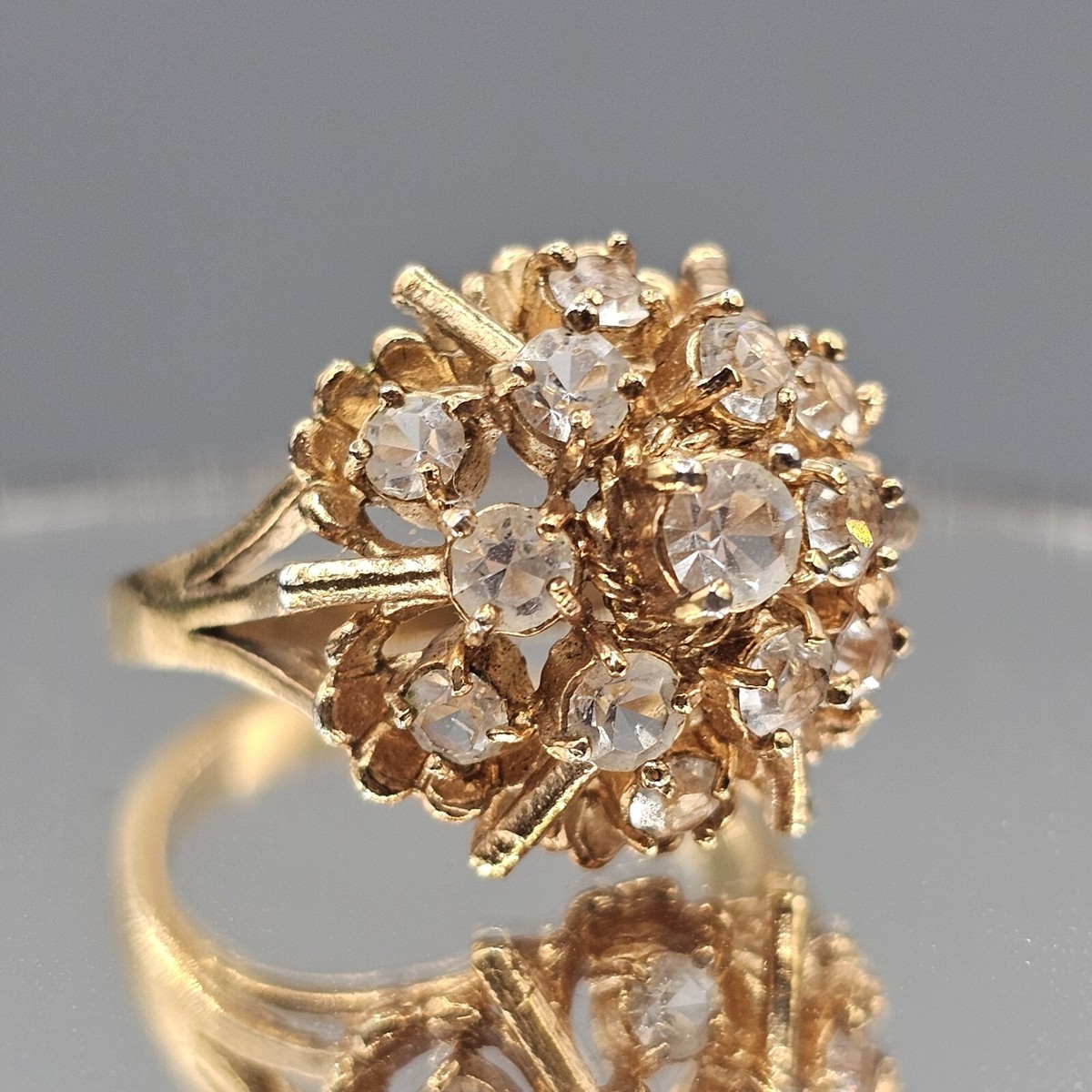 14k Gold Plated Ring Stacked Dome Pyramid Clear Cubic Zirconia