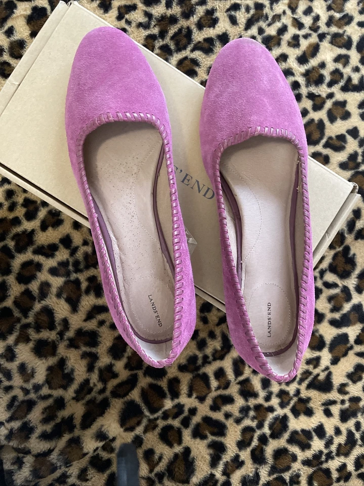 LANDS’ END Vanessa Whipstitch 野兰绒面革平底鞋女式美国 10M — 第 2/4 张图片