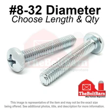 #8-32 Phillips Pan Head Machine Screws Bolts Zinc Coarse (Pick Length & Qty)
