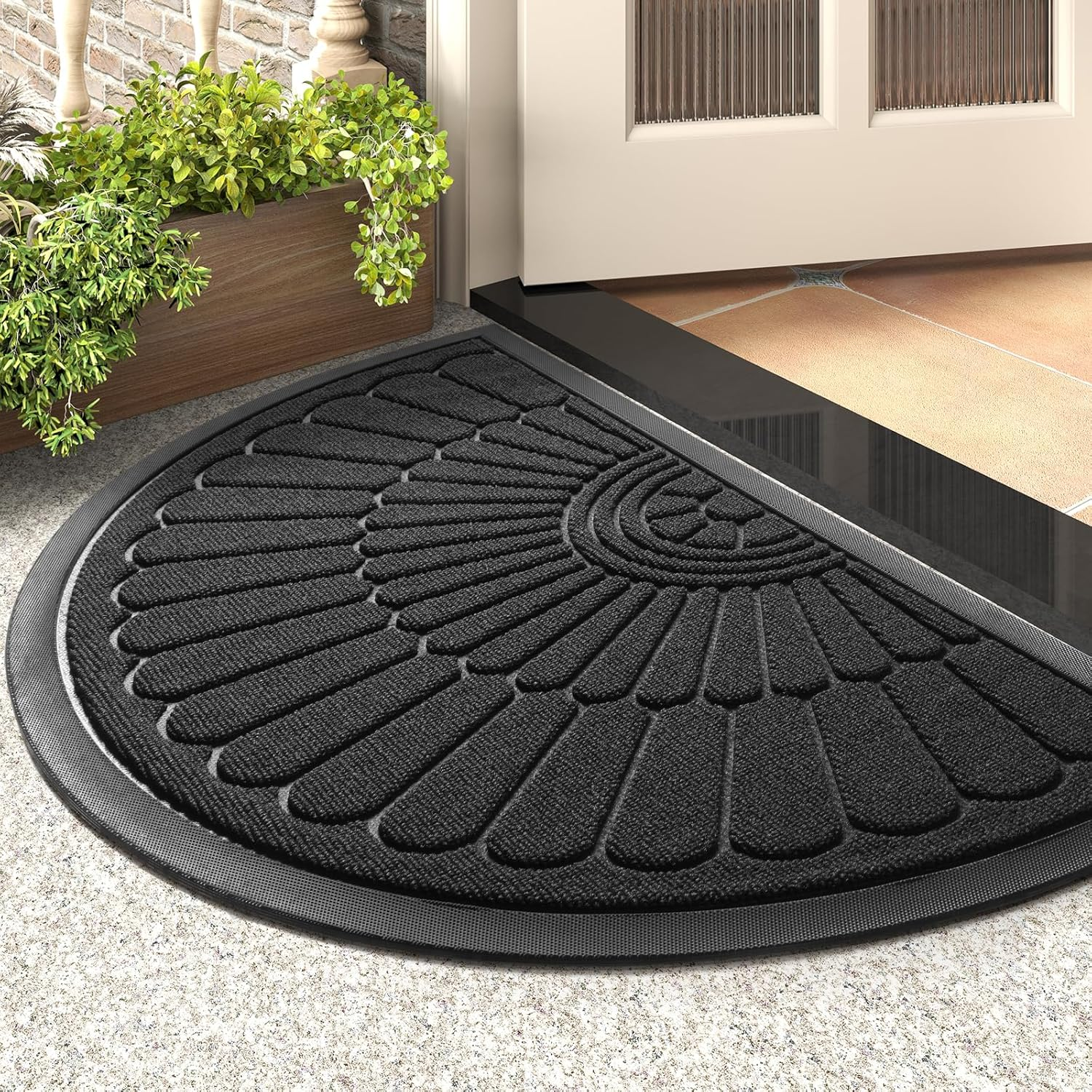 Door Mat Outdoor Indoor Entrance Doormat-Semicircular Durable Rubber Non Slip Fr