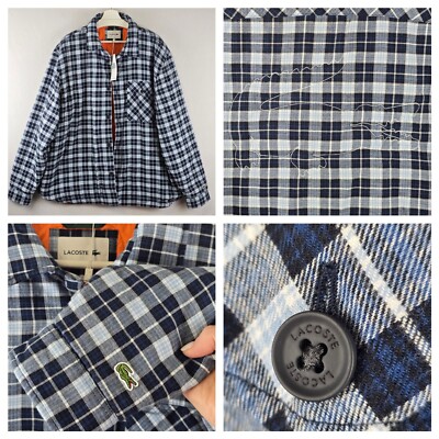 $220 Lacoste 2XL 46 Plaid Quilted Shacket Overshirt Streetwear Gorpcore Navy NEW