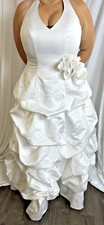 Davids Bridal Satin Halter Wedding Dress W/Pick-up Skirt T9250 S 16W Ball Gown