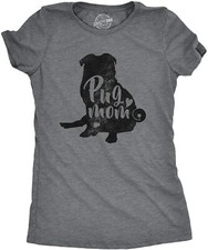 NEW PUG MOM T SHIRT sz M GRAY MEDIUM CREW NECK FITTED DOG TOP CUTE