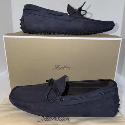 AURELIEN Nubuck Driving Loafers Shoes In Navy Men display picture 1