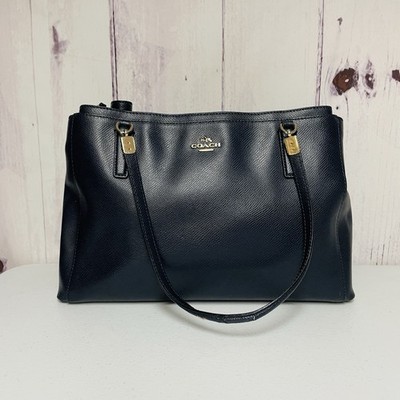 Coach Christie Carryall Tote Navy Blue Purse Bag Satchel Leather Chic